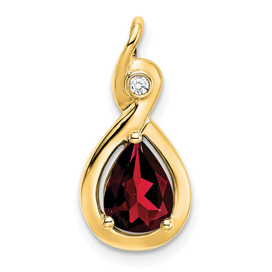 10K Yellow Gold Pear Garnet And Diamond Pendant