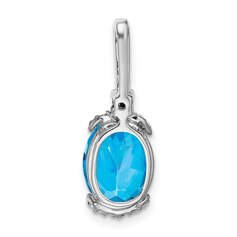 14K White Gold Oval Blue Topaz/amethyst/diamond Pendant