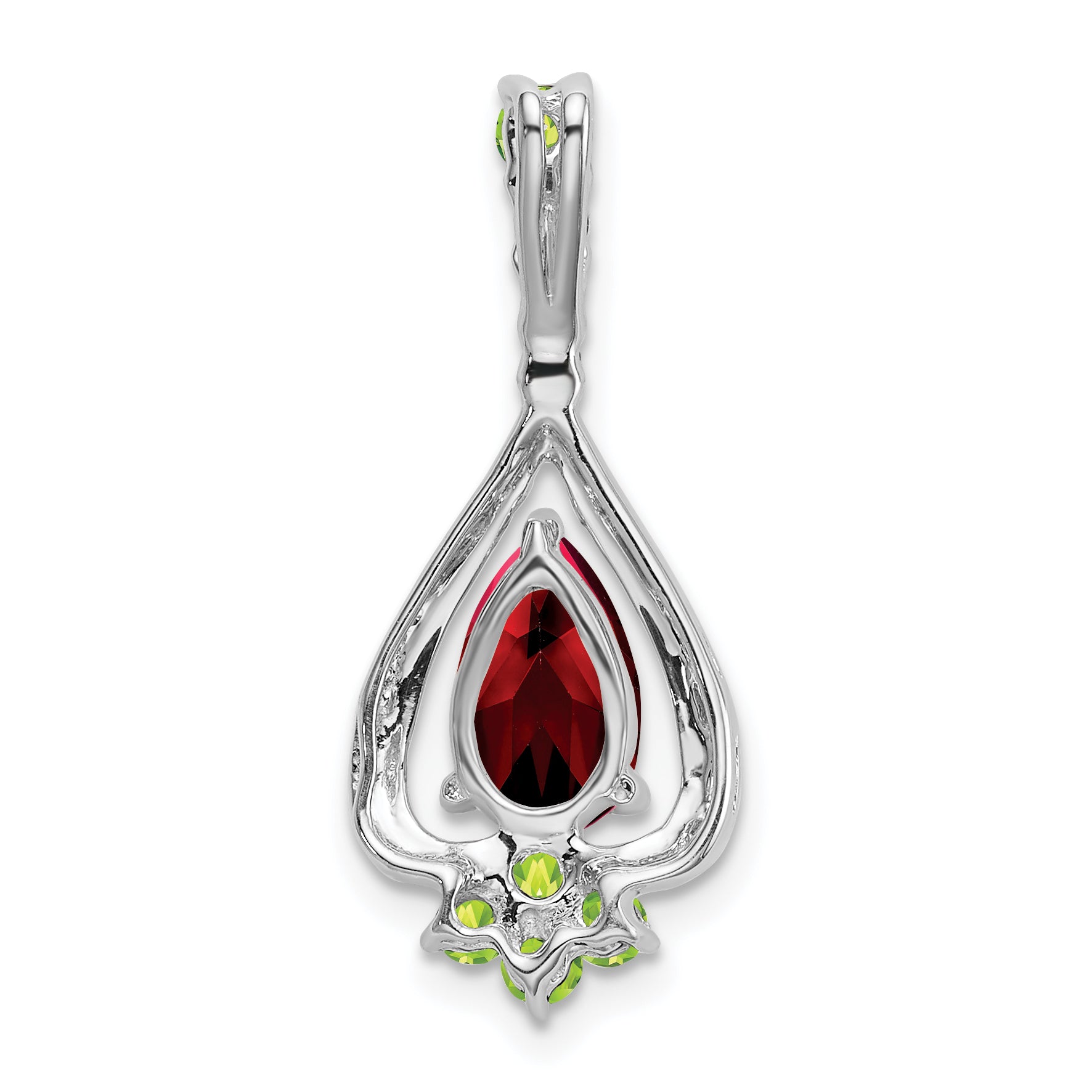 14k White Gold 14k White Gold Pear Garnet and Peridot Pendant