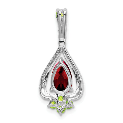 14k White Gold 14k White Gold Pear Garnet and Peridot Pendant