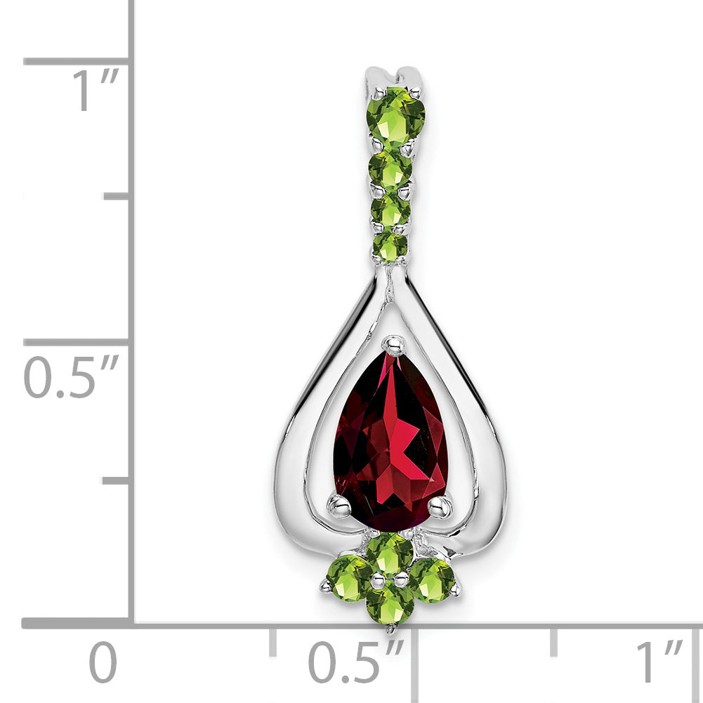 14k White Gold 14k White Gold Pear Garnet and Peridot Pendant