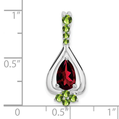 14k White Gold 14k White Gold Pear Garnet and Peridot Pendant