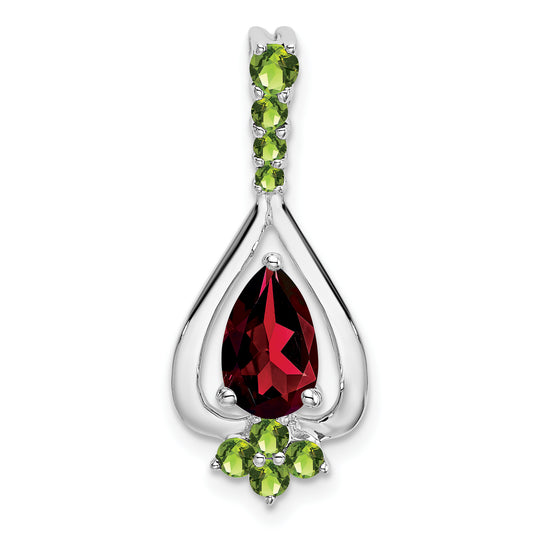 14k White Gold 14k White Gold Pear Garnet and Peridot Pendant