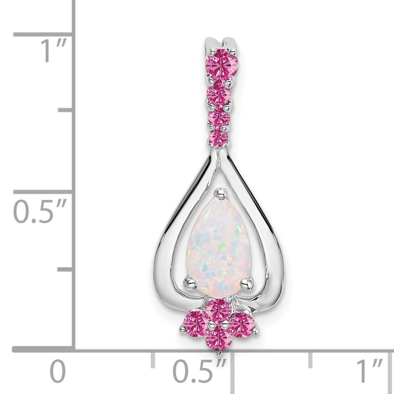 14K White Gold Pear Created Opal/created Pink Sapphire Pendant