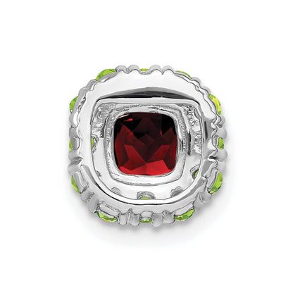 14k White Gold 14k White Gold Cushion Garnet and Peridot Chain Slide