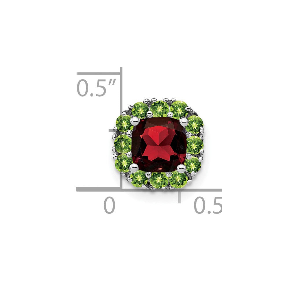 14k White Gold 14k White Gold Cushion Garnet and Peridot Chain Slide