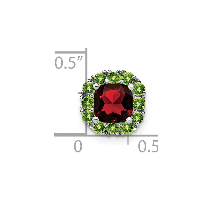 14k White Gold 14k White Gold Cushion Garnet and Peridot Chain Slide