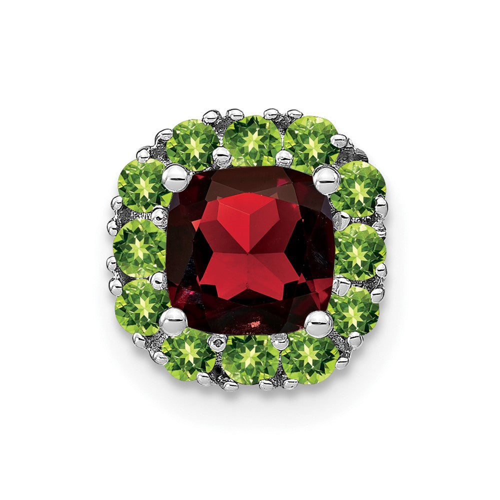 14k White Gold 14k White Gold Cushion Garnet and Peridot Chain Slide