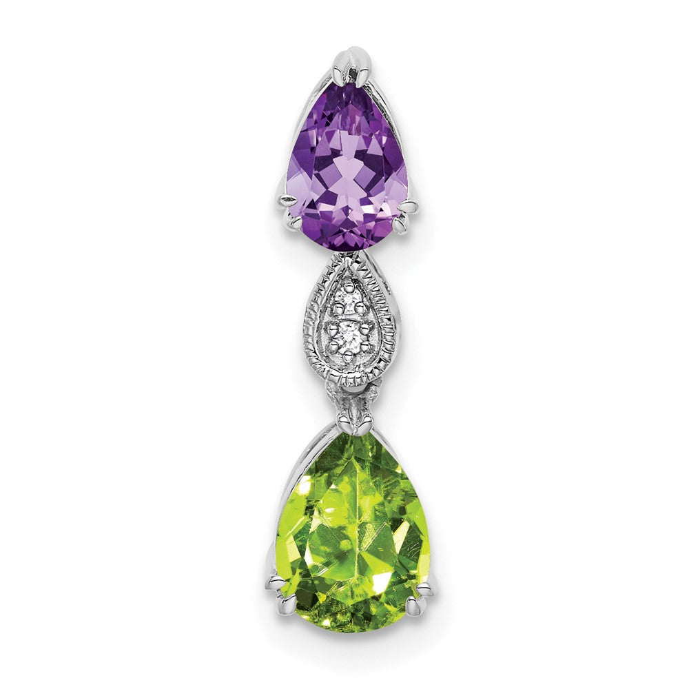 14K White Gold Amethyst/peridot/diamond Chain Slide