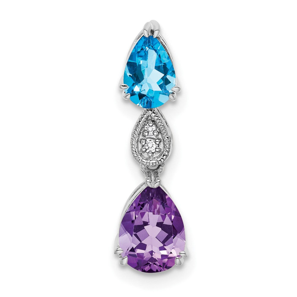 14K White Gold Blue Topaz/amethyst/diamond Chain Slide