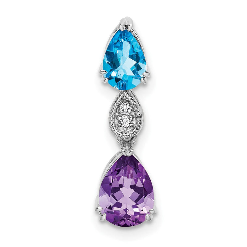 14K White Gold Blue Topaz/amethyst/diamond Chain Slide
