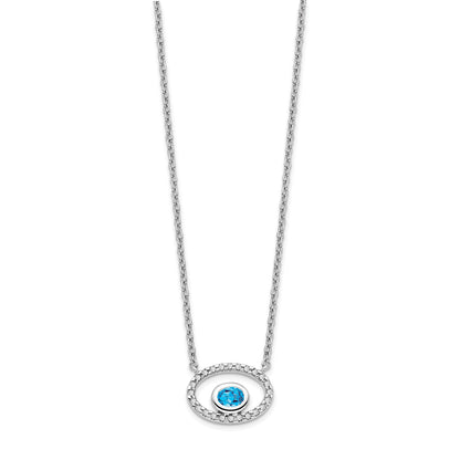 14k White Gold Oval Blue Topaz and Real Diamond 18in. Necklace