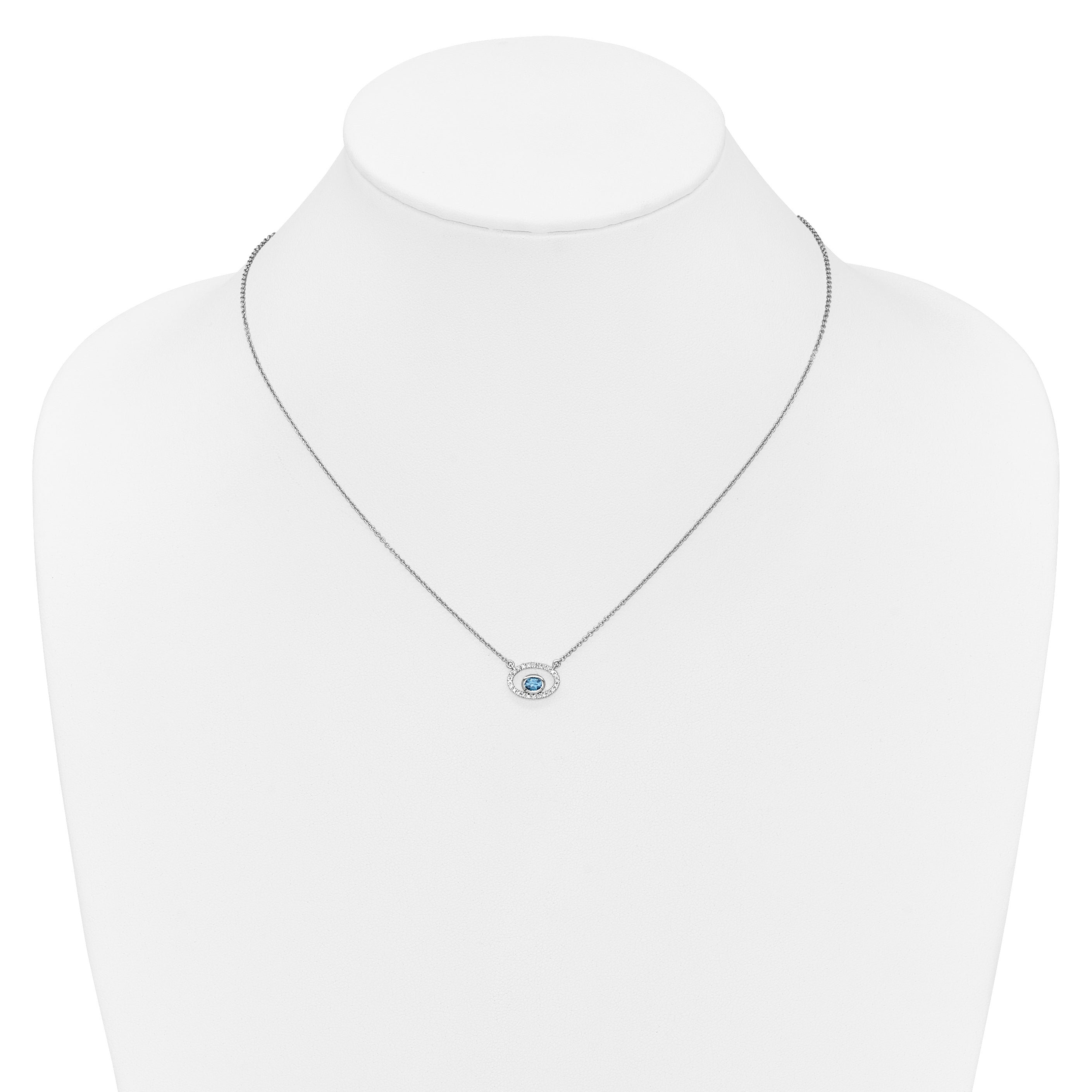 14k White Gold Oval Blue Topaz and Real Diamond 18in. Necklace