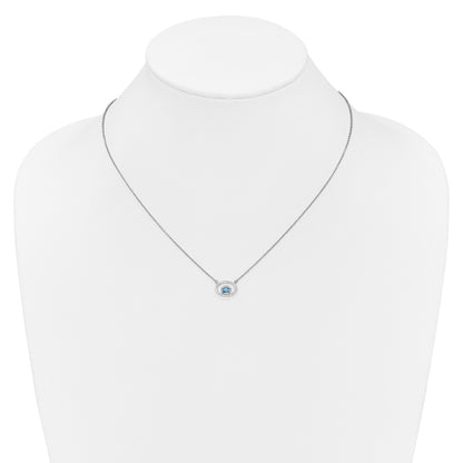 14k White Gold Oval Blue Topaz and Real Diamond 18in. Necklace