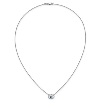 14k White Gold Oval Blue Topaz and Real Diamond 18in. Necklace