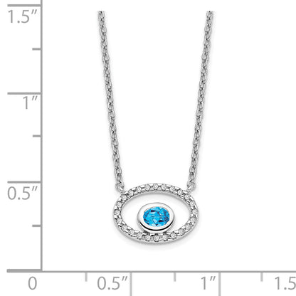 14k White Gold Oval Blue Topaz and Real Diamond 18in. Necklace