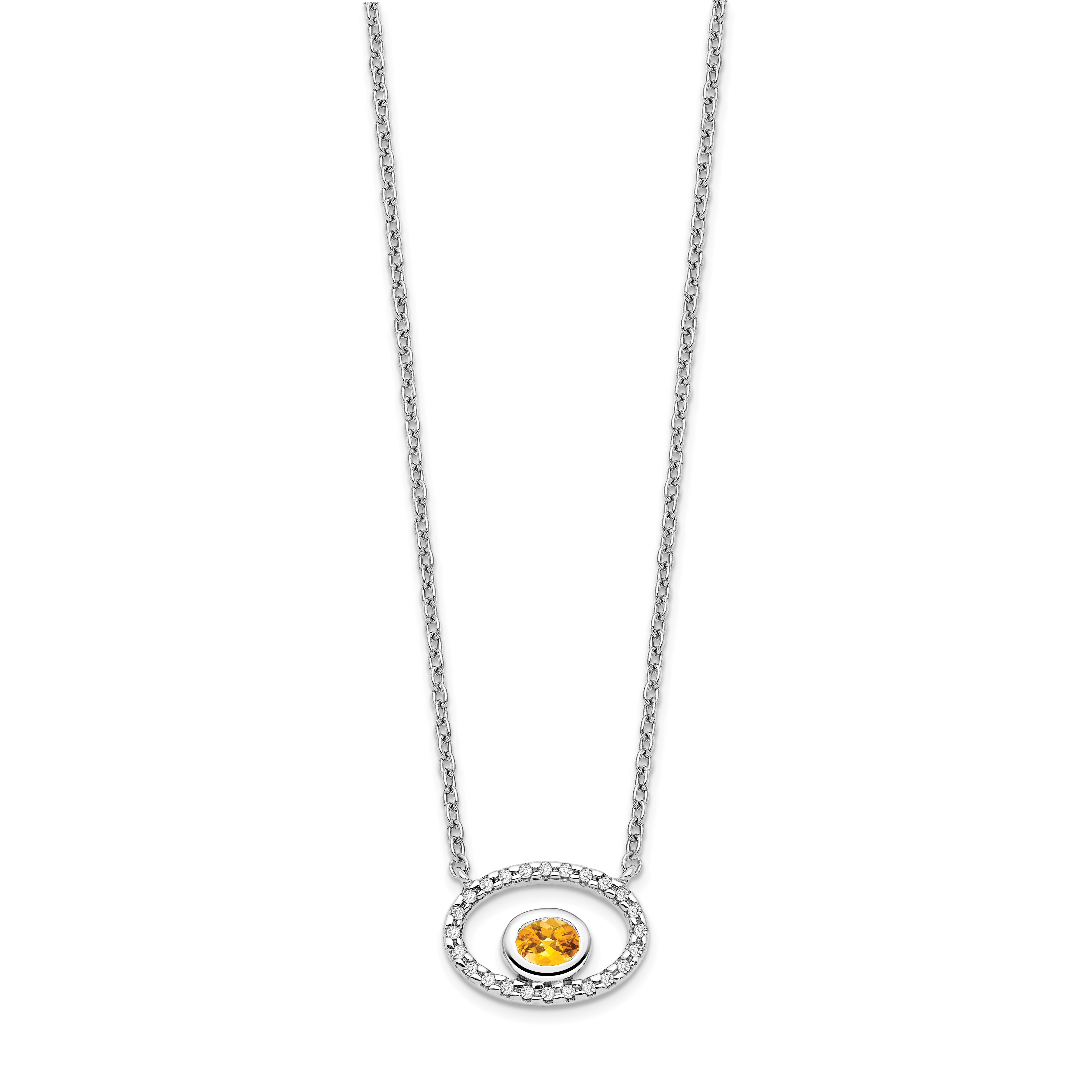 14k White Gold Oval Citrine and Real Diamond 18in. Necklace