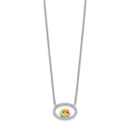 14k White Gold Oval Citrine and Real Diamond 18in. Necklace