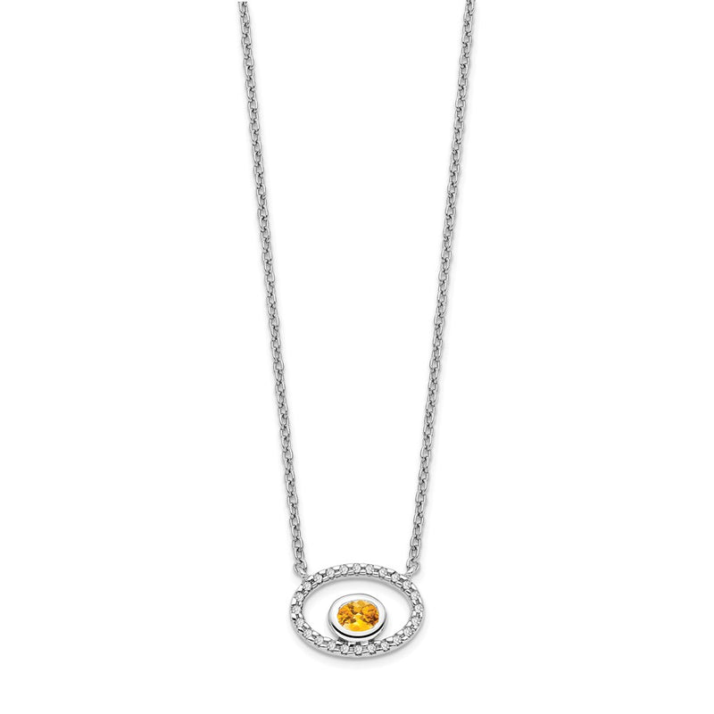 14k White Gold Oval Citrine and Real Diamond 18in. Necklace
