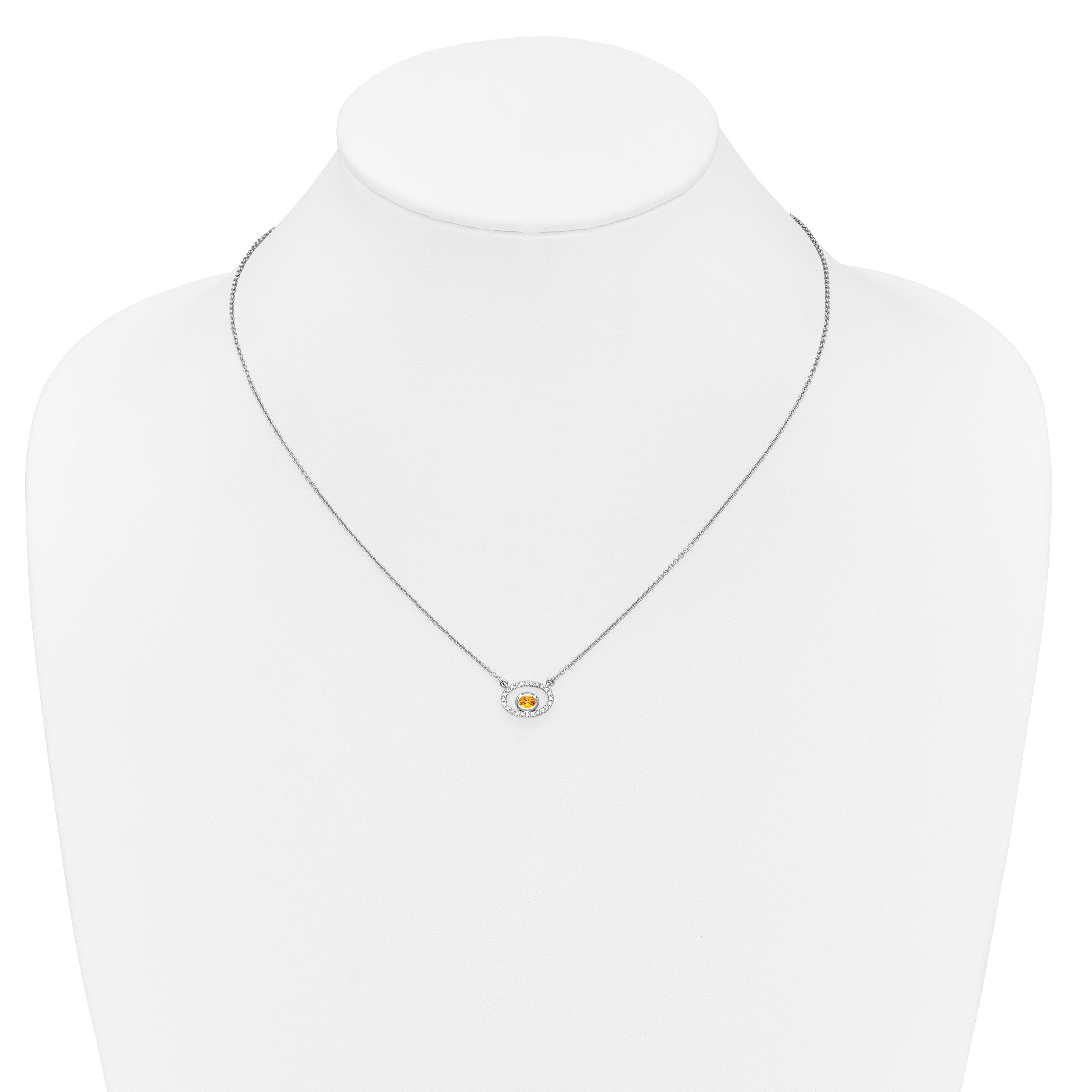14k White Gold Oval Citrine and Real Diamond 18in. Necklace