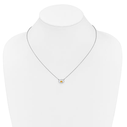 14k White Gold Oval Citrine and Real Diamond 18in. Necklace