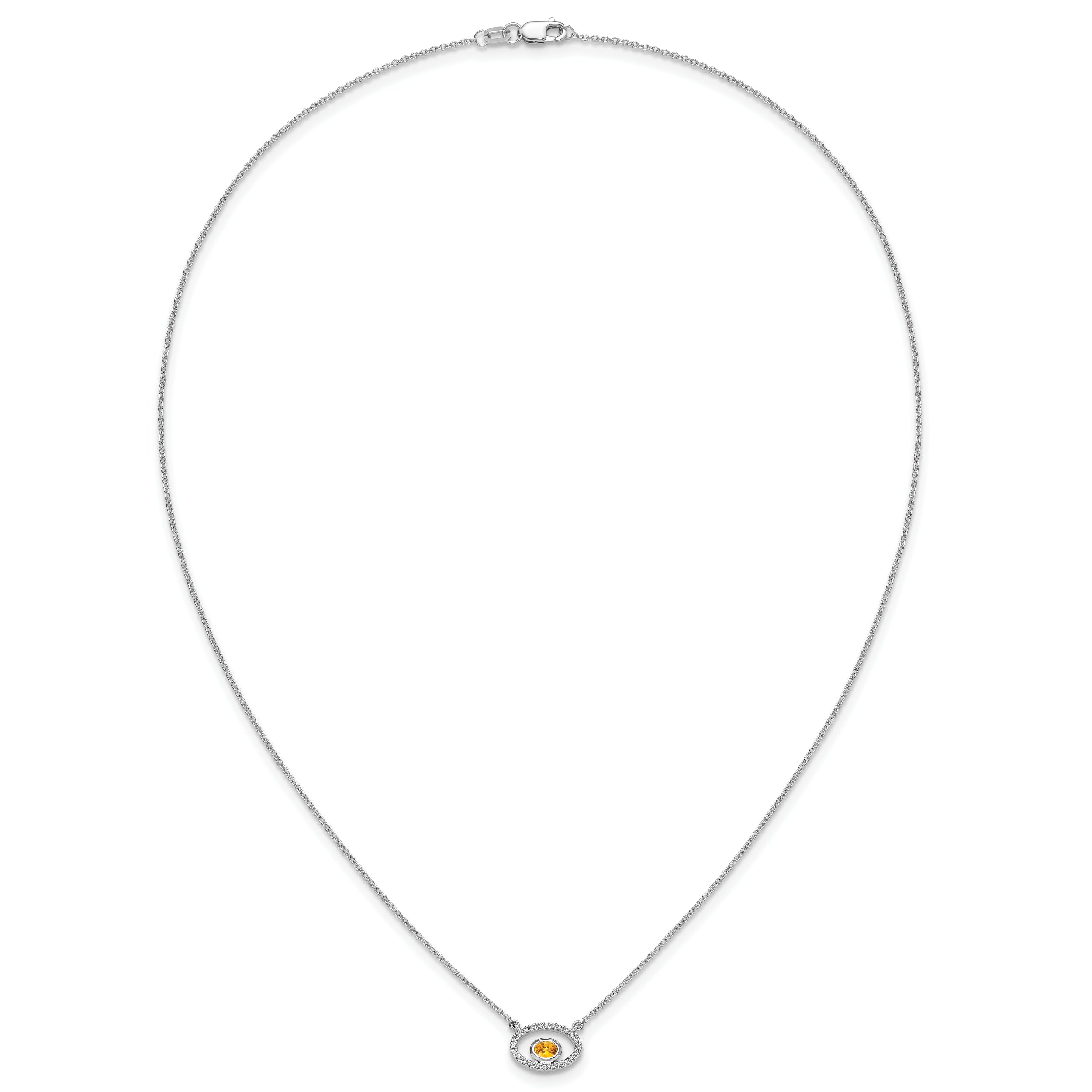 14k White Gold Oval Citrine and Real Diamond 18in. Necklace