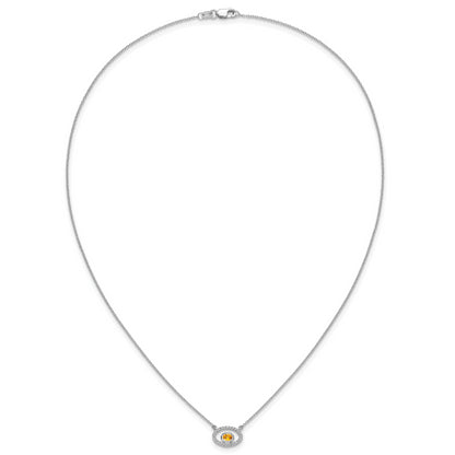 14k White Gold Oval Citrine and Real Diamond 18in. Necklace