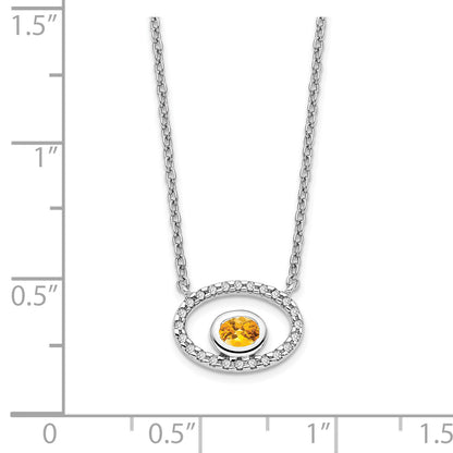14k White Gold Oval Citrine and Real Diamond 18in. Necklace