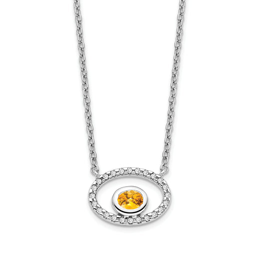 14k White Gold Oval Citrine and Real Diamond 18in. Necklace
