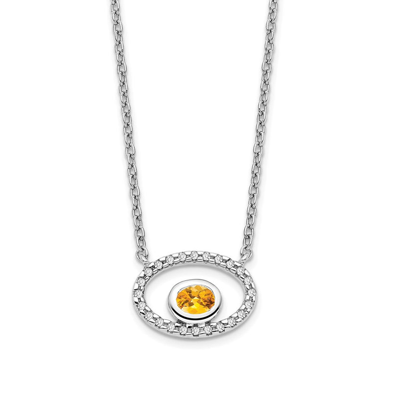 14k White Gold Oval Citrine and Real Diamond 18in. Necklace