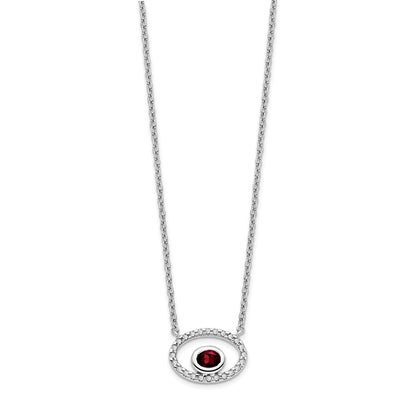 14k White Gold Oval Garnet and Real Diamond 18in. Necklace