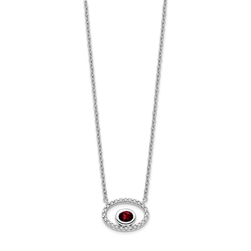 14k White Gold Oval Garnet and Real Diamond 18in. Necklace