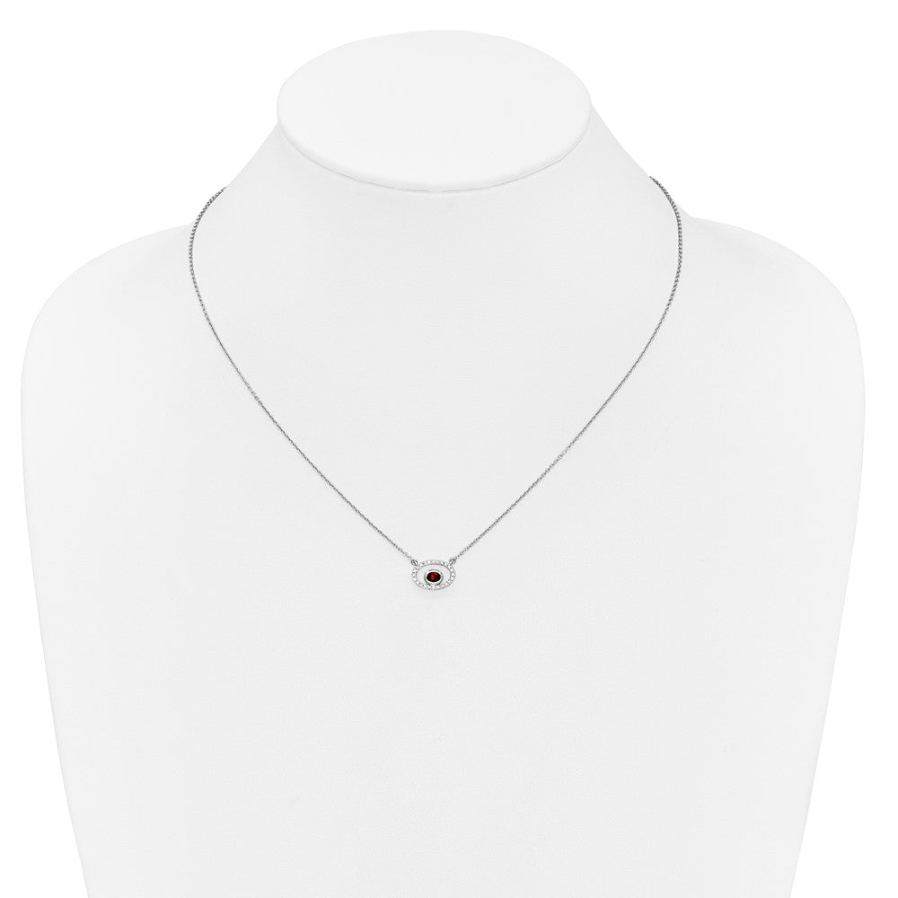 14k White Gold Oval Garnet and Real Diamond 18in. Necklace