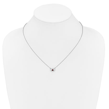 14k White Gold Oval Garnet and Real Diamond 18in. Necklace