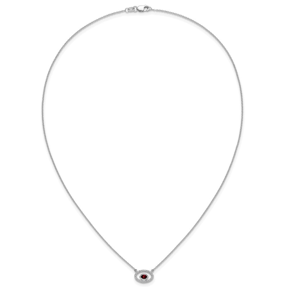 14k White Gold Oval Garnet and Real Diamond 18in. Necklace