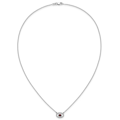 14k White Gold Oval Garnet and Real Diamond 18in. Necklace