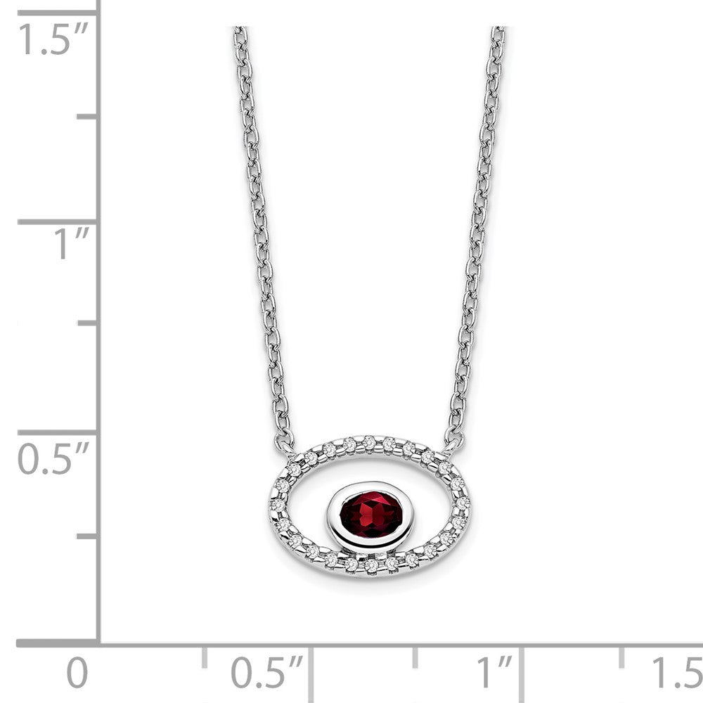 14k White Gold Oval Garnet and Real Diamond 18in. Necklace