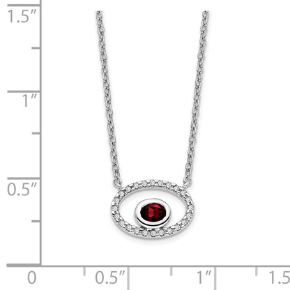 14k White Gold Oval Garnet and Real Diamond 18in. Necklace