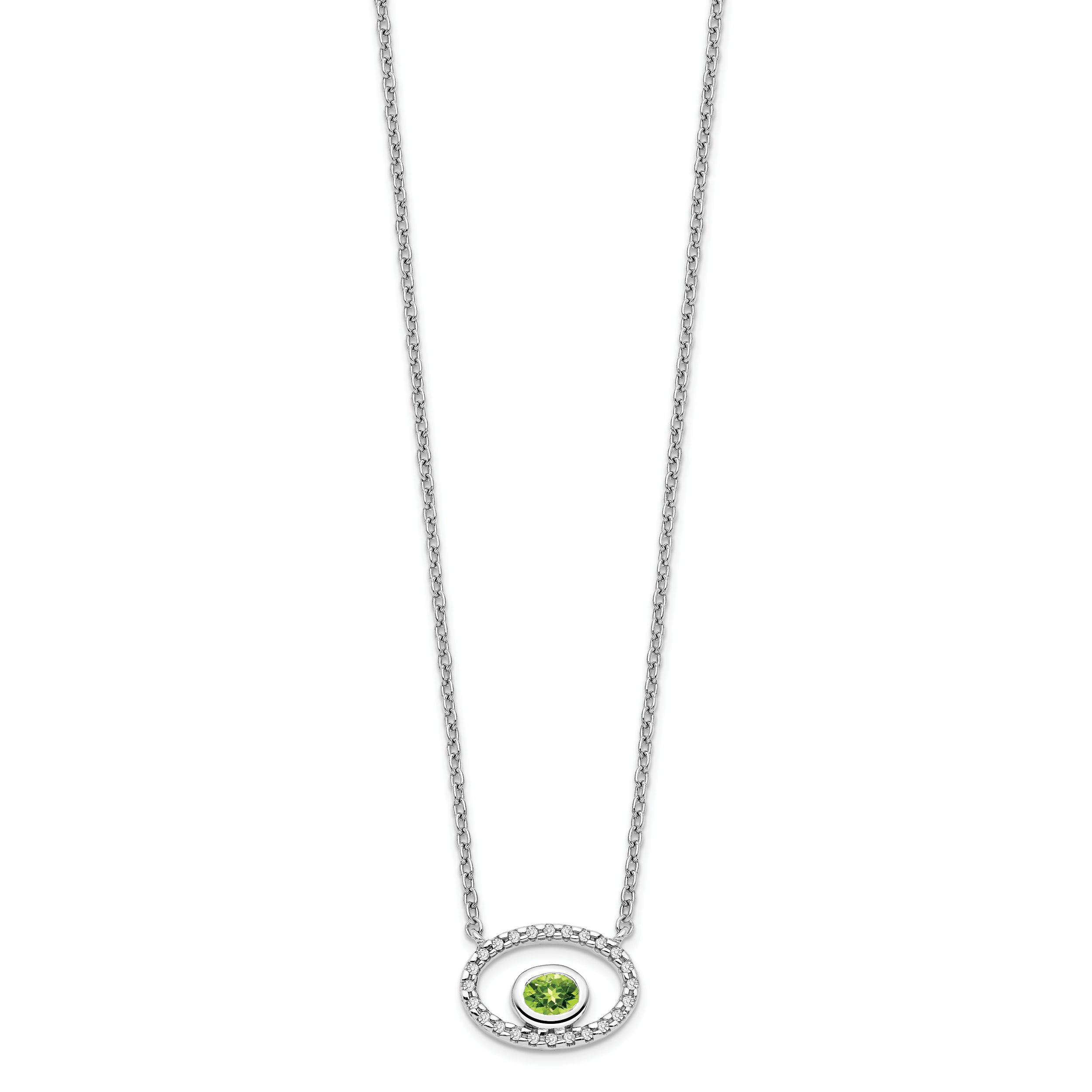 14k White Gold Oval Peridot and Real Diamond 18in. Necklace