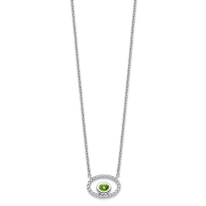 14k White Gold Oval Peridot and Real Diamond 18in. Necklace