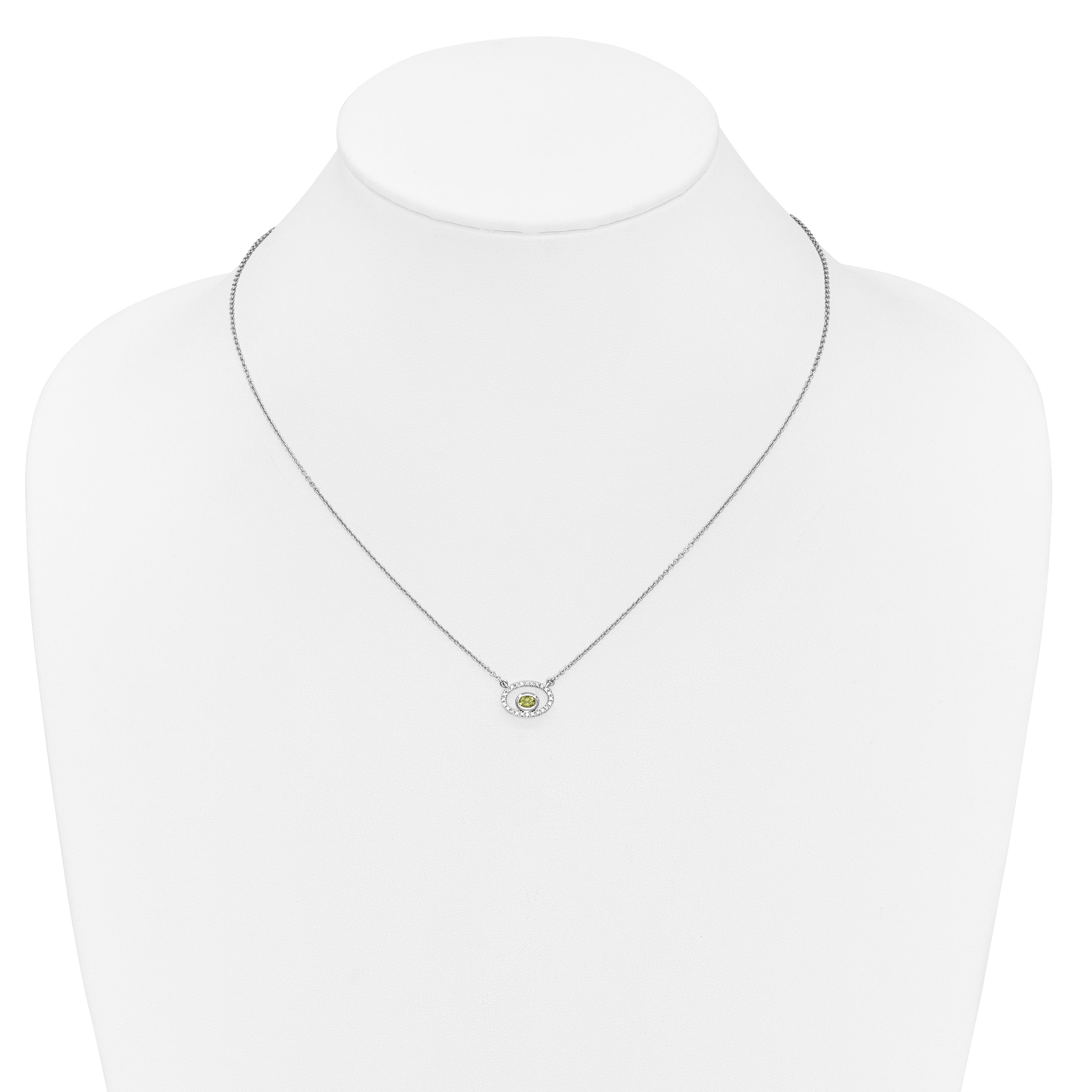 14k White Gold Oval Peridot and Real Diamond 18in. Necklace