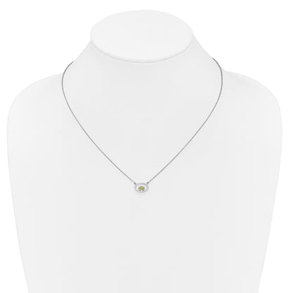 14k White Gold Oval Peridot and Real Diamond 18in. Necklace