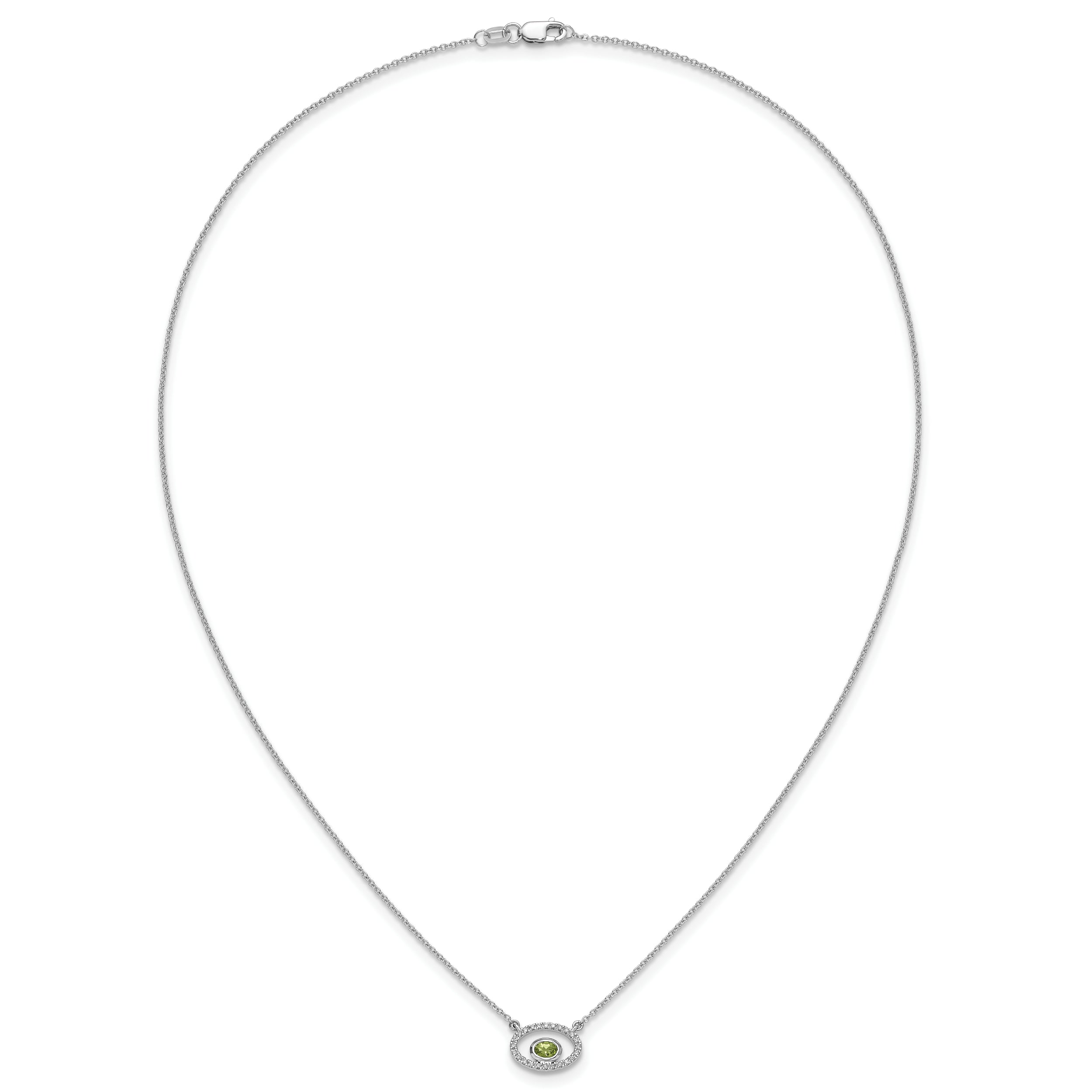 14k White Gold Oval Peridot and Real Diamond 18in. Necklace