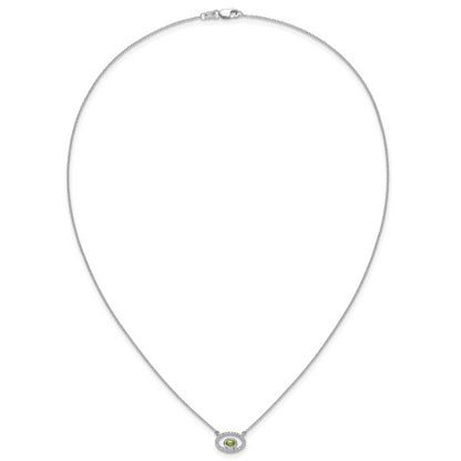 14k White Gold Oval Peridot and Real Diamond 18in. Necklace