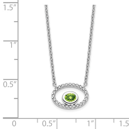 14k White Gold Oval Peridot and Real Diamond 18in. Necklace