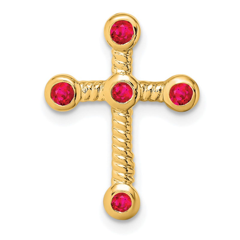 10K Yellow Gold Ruby Cross Chain Slide