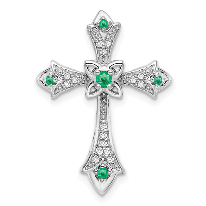 10K White Gold 10K Emerald And Diamond Fleur De Lis Cross Chain Slide