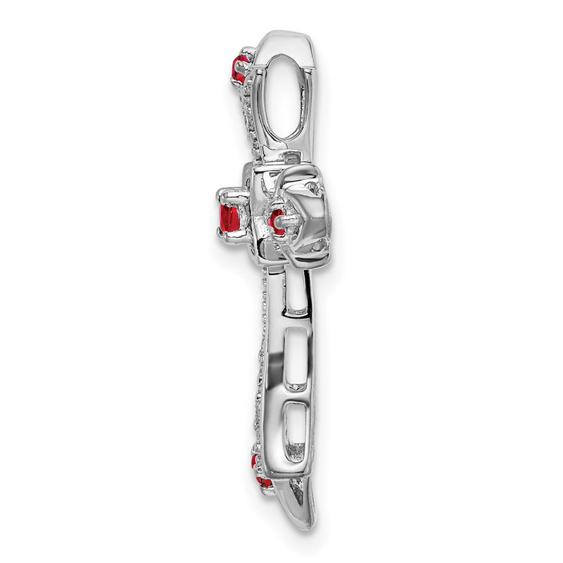 10K White Gold 10K Ruby And Diamond Fleur De Lis Cross Chain Slide