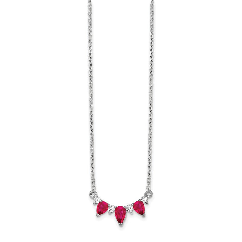 14k White Gold 1/8 Ct. Lab Grown Diamond VS/SI+ G+ and Created Ruby 18 inch Necklace