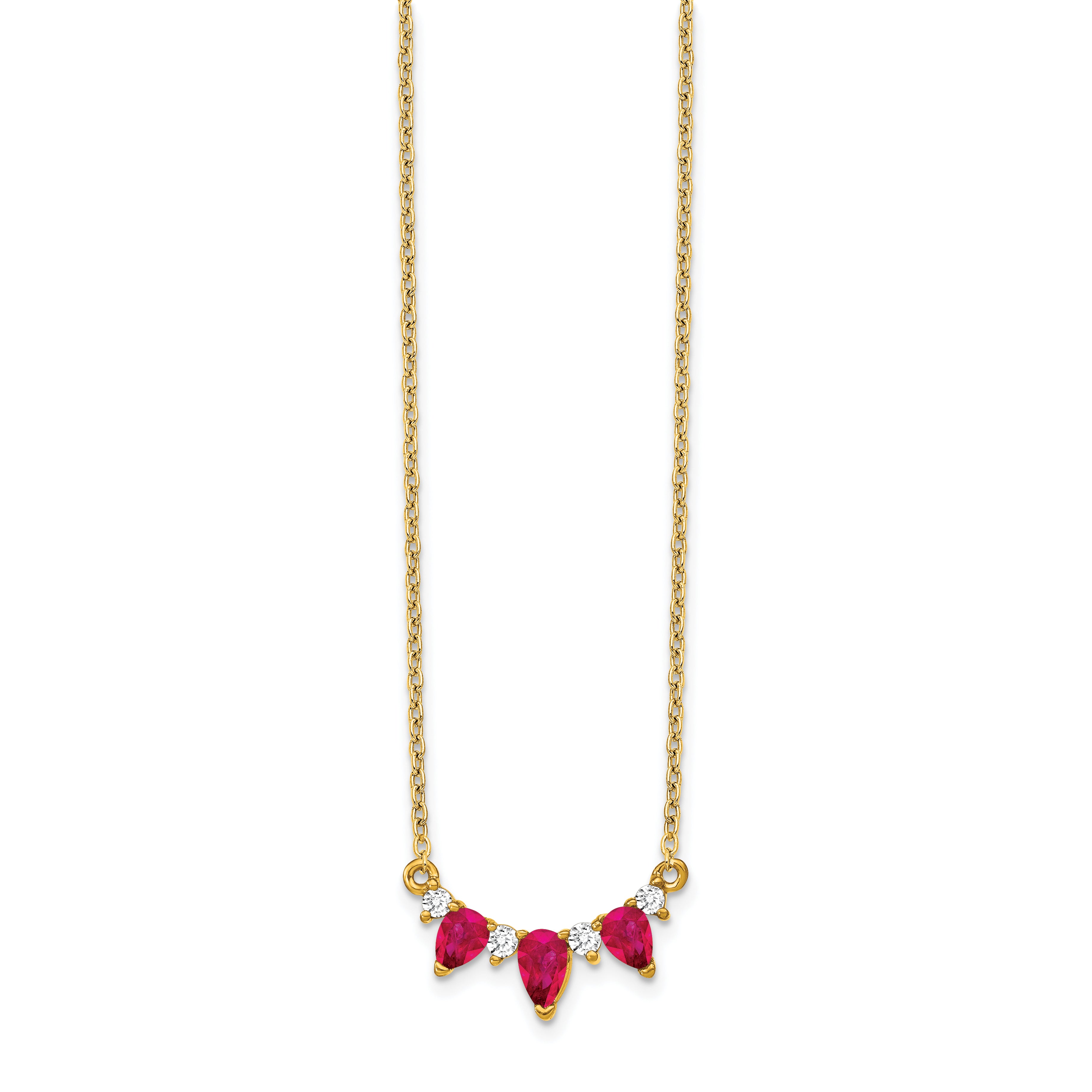 14K Yellow Gold Ruby and Real Diamond 18 inch Necklace